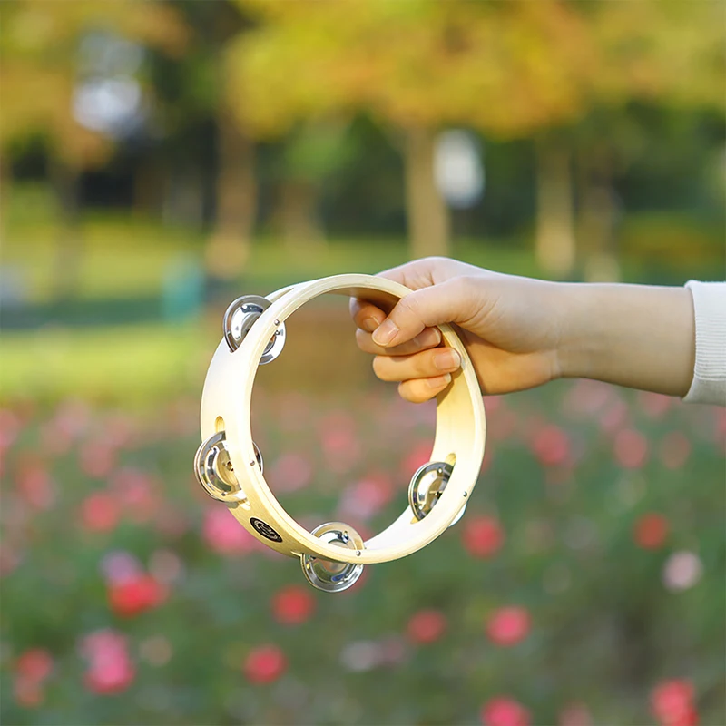 6InchHandbellTambourineMetalWoodenRattleBallPercussionHandPartyGameBabyToyMusical