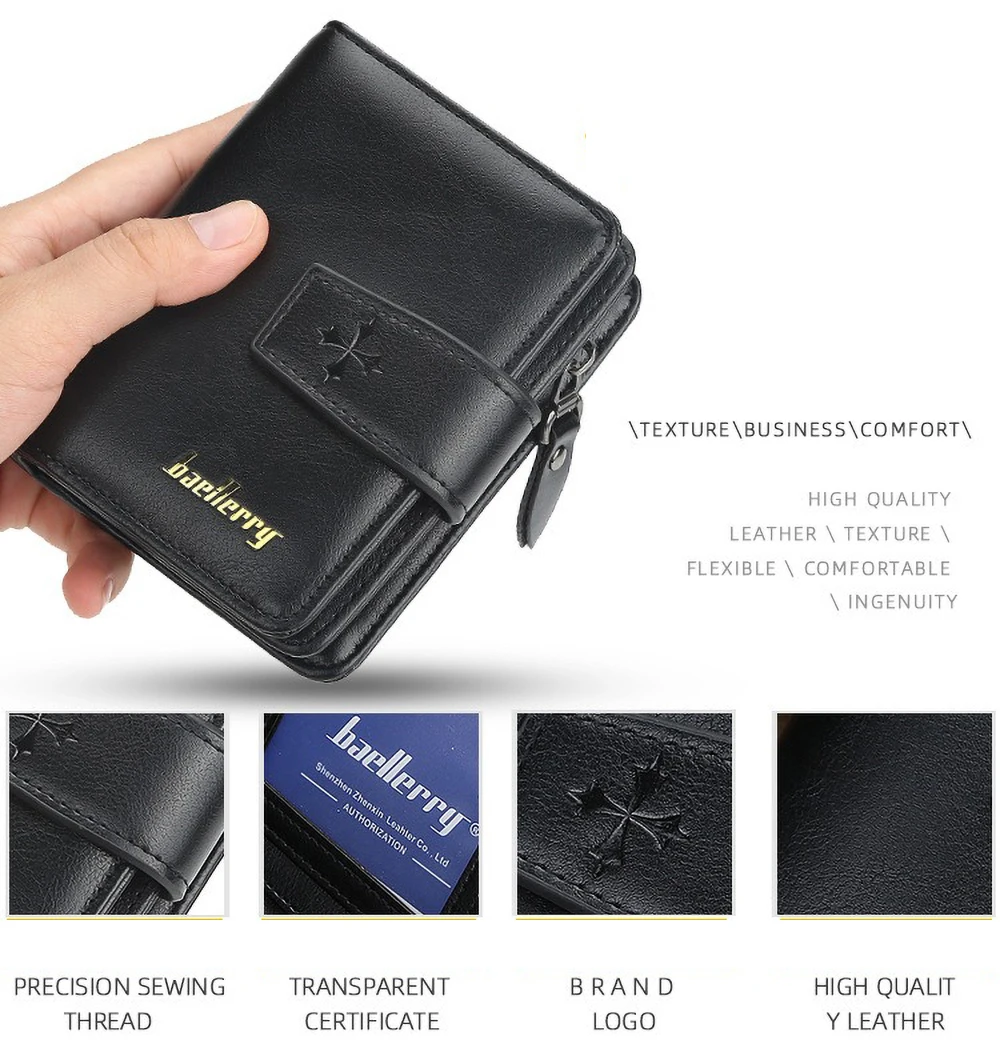 Baellerry Men's Slim RFID Wallet Premium PU Leather Zipper Coin Pocket 12 Card Slots Front Pocket Essential