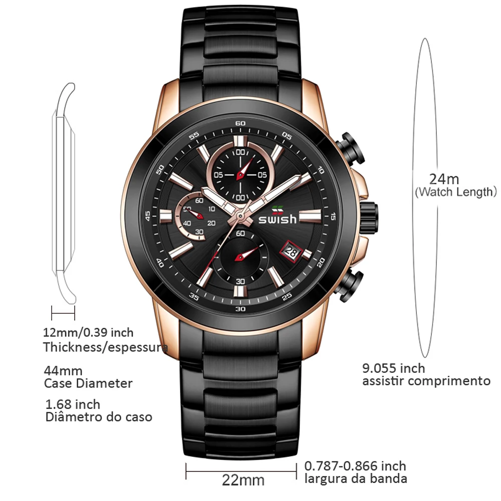 SWISH 2023 NEW Calendar Watch for Men Date Chronograph Clock Fashion Wristwatch Sport Quartz Relogio Masculino Military Steel