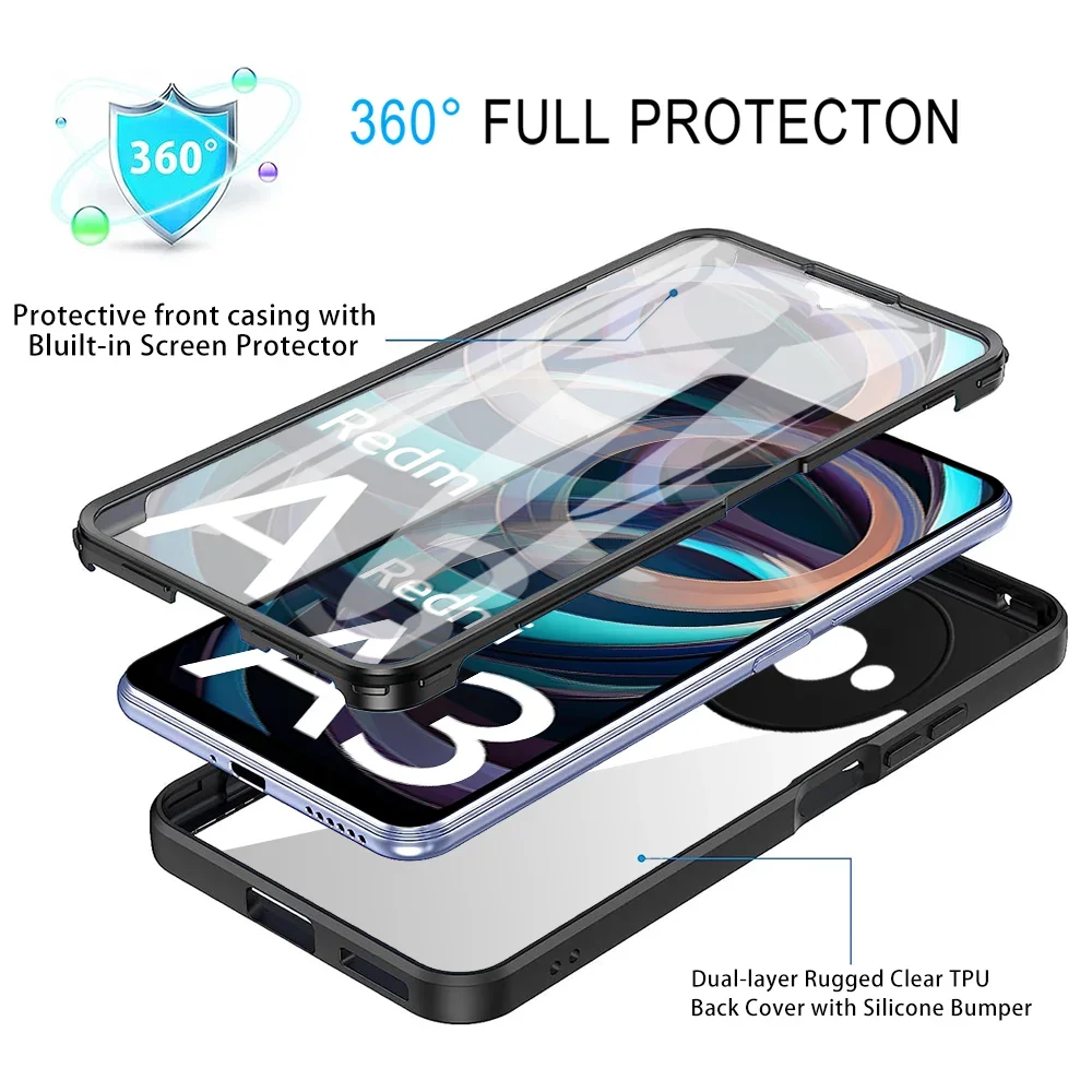 Phone Case 360&deg; Full Body Case for Xiaomi Redmi A3 Screen Protection Film Luxury Silicone Protection Hard Phone Cover