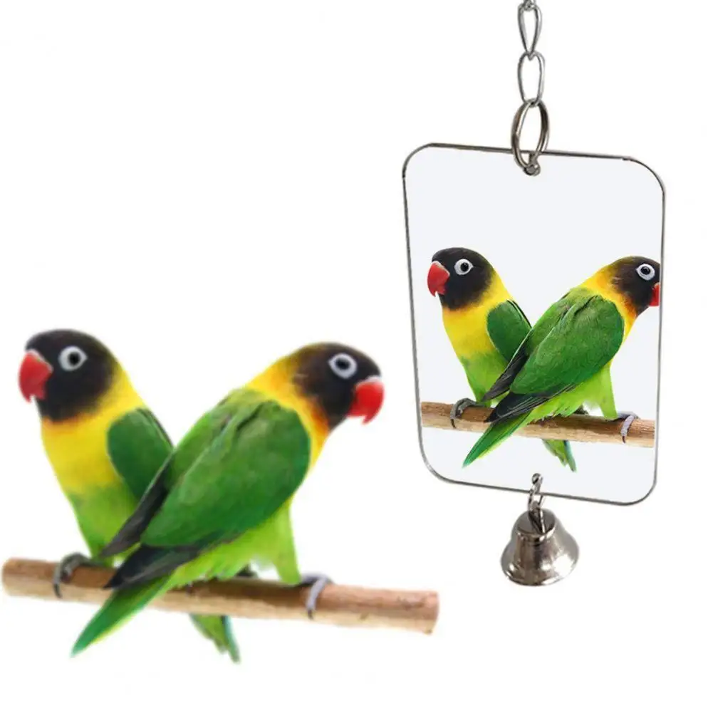 Bird Toy Mirror Bell Portable Acrylic Play Toy Cage Decoration Pet Mirror for Pet