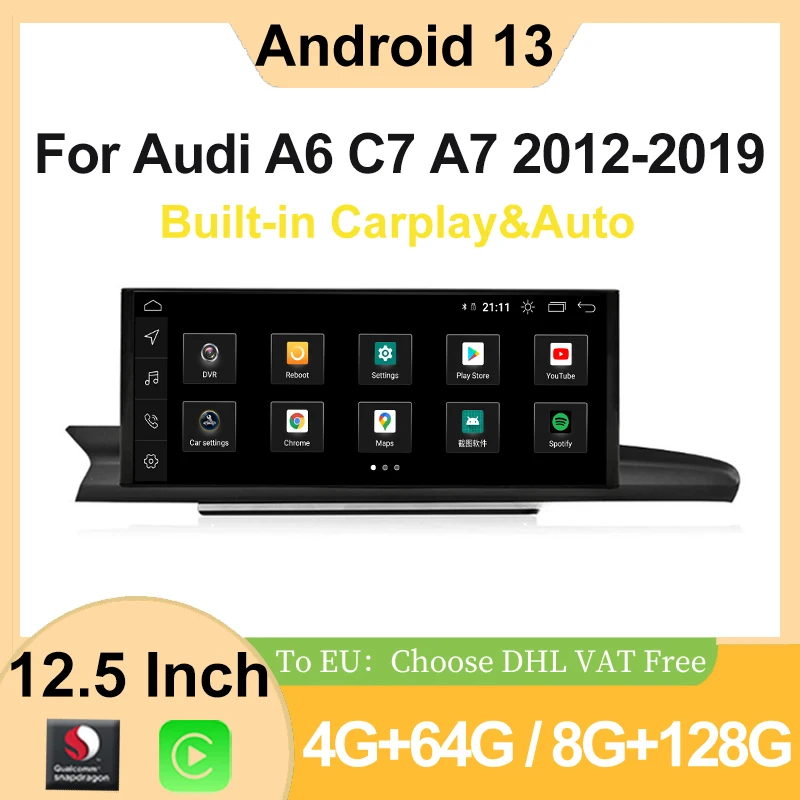 

Qualcomm Android13 Carplay AUTO For AUDI A6 A7 C7 2012-2018 8G+128G Car Video Players GPS Navigation Smart Screen 12.5" WIFI 4G