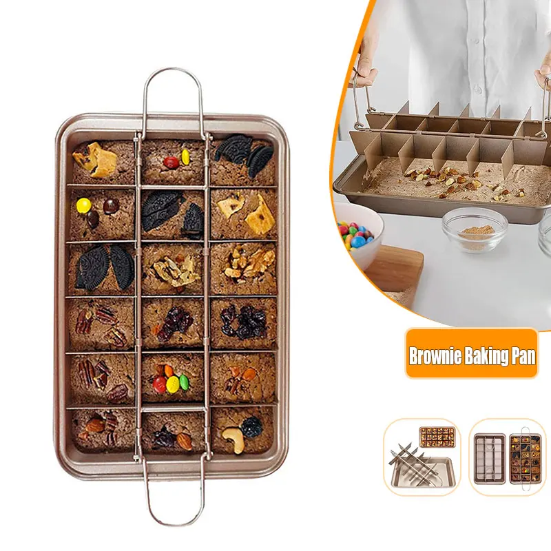 Stampo per brownie per 12 torte, mini stampo da forno rettangolare, acciaio al carbonio antiaderente, mini stampo da forno antiaderente per muffin, torte e panini (dorato