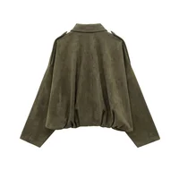2025 Women Faux Suede Collared Jacket with Shoulder Straps Loose Fit Stylish Olive Green for Sale on - Image 2