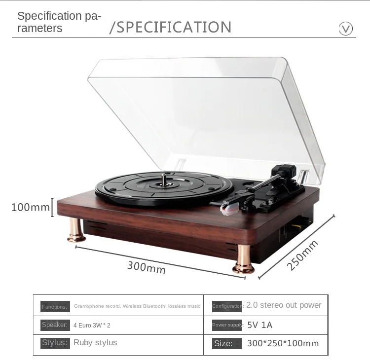 

Retro Vinyl Record Player w/ Dustproof Cover Classic Nostalgic Style 33/45/78RPM Turntables Gramophone Phonograph