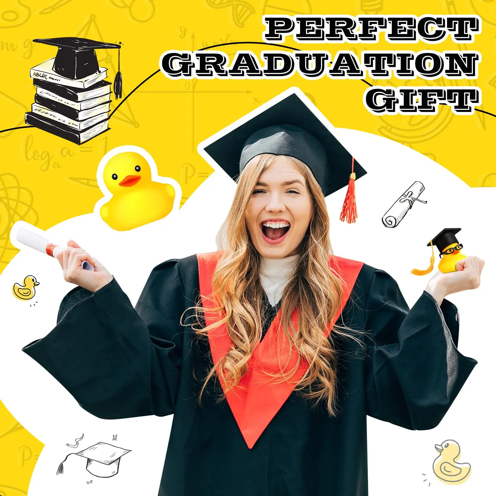 48PC Graduation Rubber Ducks Graduation Gift  Duck Party Bath Duck for Student Graduation Gifts Party Favor Cap