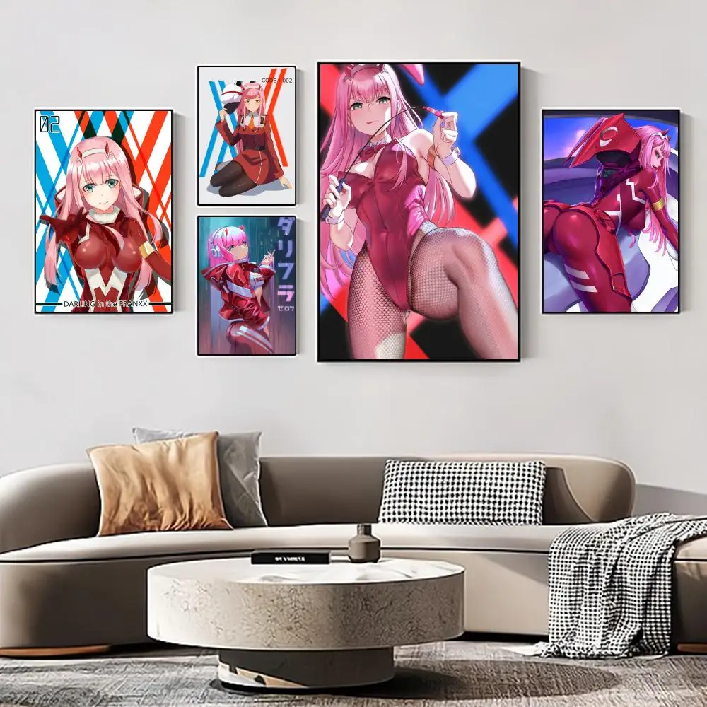 

Anime Posters Darling In The FranXX Zero Two Self-adhesive Art Poster Retro Kraft Paper Sticker DIY Vintage Decorative Painting