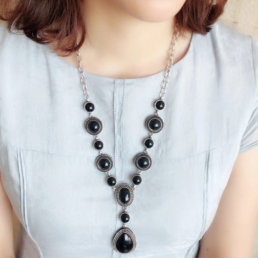 Collana con croce in stile sud-occidentale, ciondolo a croce turchese color argento, collana importante da cowgirl cristiana, croce massiccia, regalo per lei - Italia