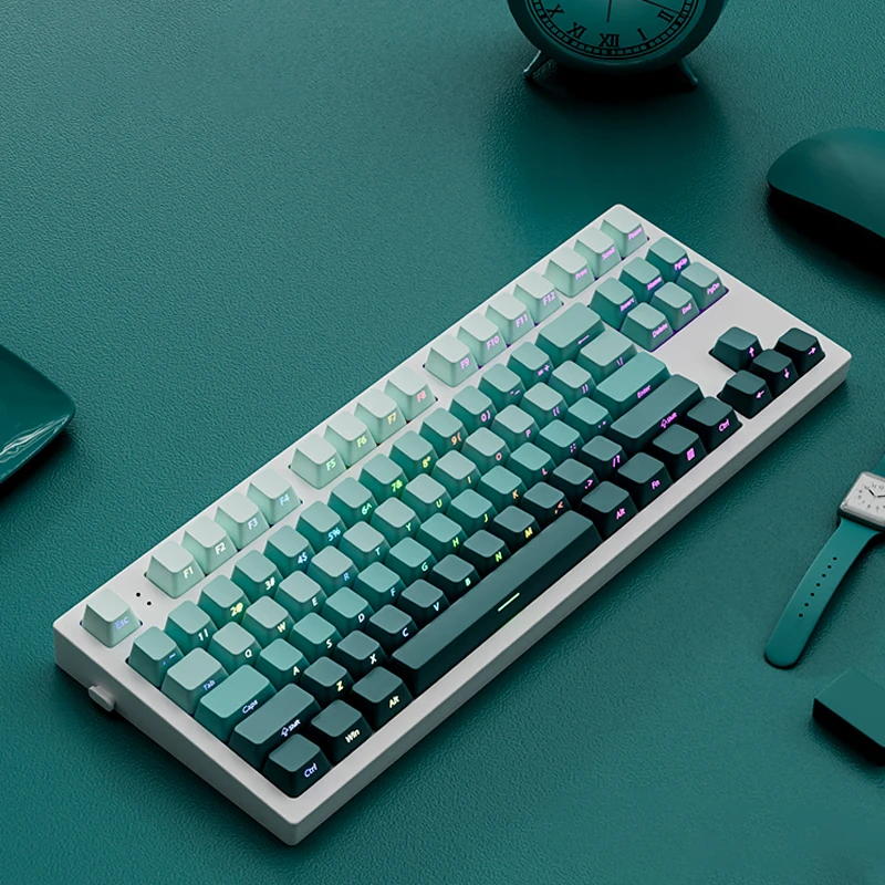 Gradient Green Shine Through Keycaps - PBT Double Shot Side Printed, OEM Profile for Gaming Keyboards (135 Keys)