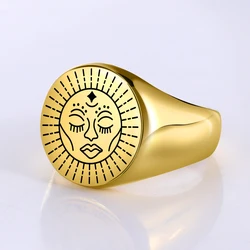 Vassago Women's Ring Vintage Stainless Steel Sun Face Punk Couple Ring Fashion Exaggerate Jewelry Gothic Accessories Gift