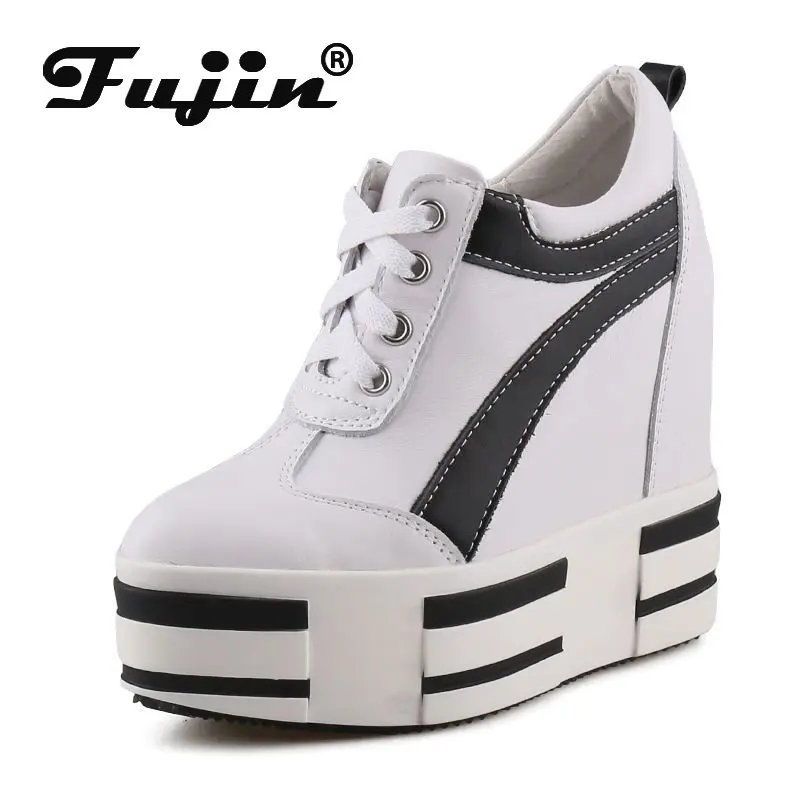 

Fujin 13cm Woman ROME Genuine Leather Super Hidden Heels Round Toe Ankle Mid Calf Boots Autumn Spring Lace Up Motorcycle Shoes
