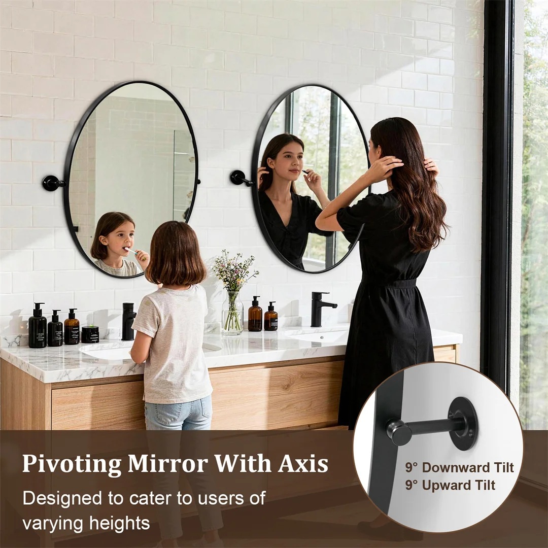 LUVODI Tilting Bathroom Mirror: 20”x28” Oval Black Pivot Mirror Wall Mounted Vanity Mrror