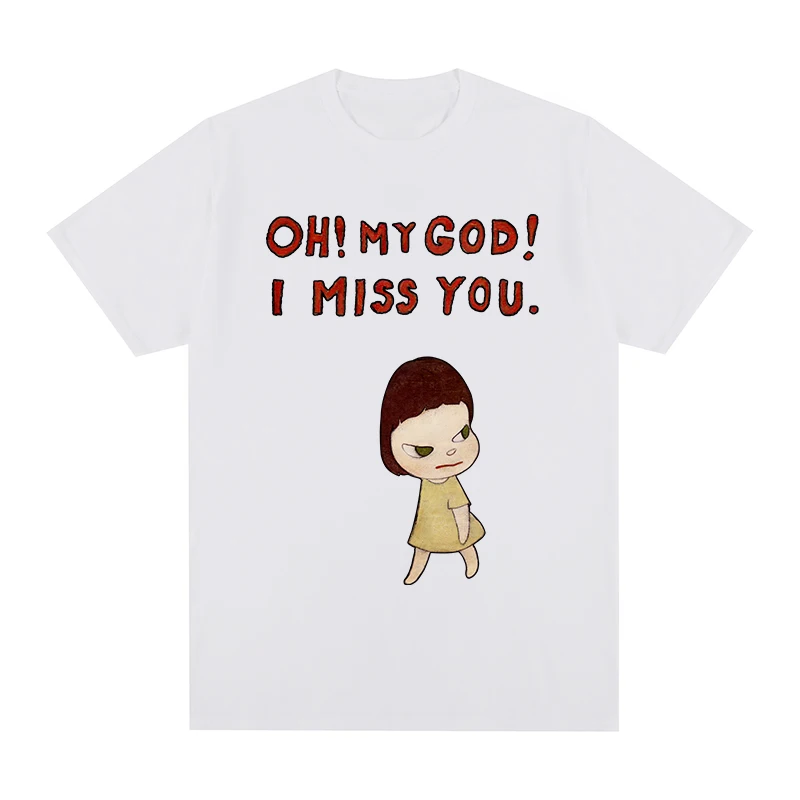 

Черная футболка Yoshitomo Nara i miss you с круглым вырезом, предварительно сокращенная Хлопковая мужская футболка, новая футболка Wo, мужские топы