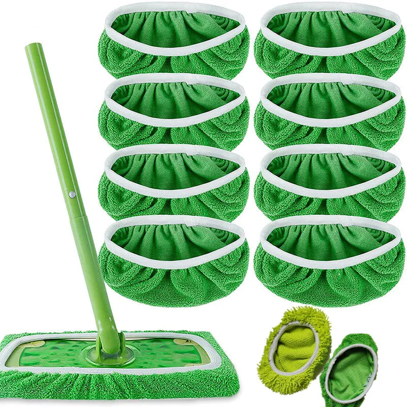 Microfiber Mop Cloth Absorbent Sponge Replacement Reusable Suitable for Swiffer Flat Mop Household Accessories Green Bathroom