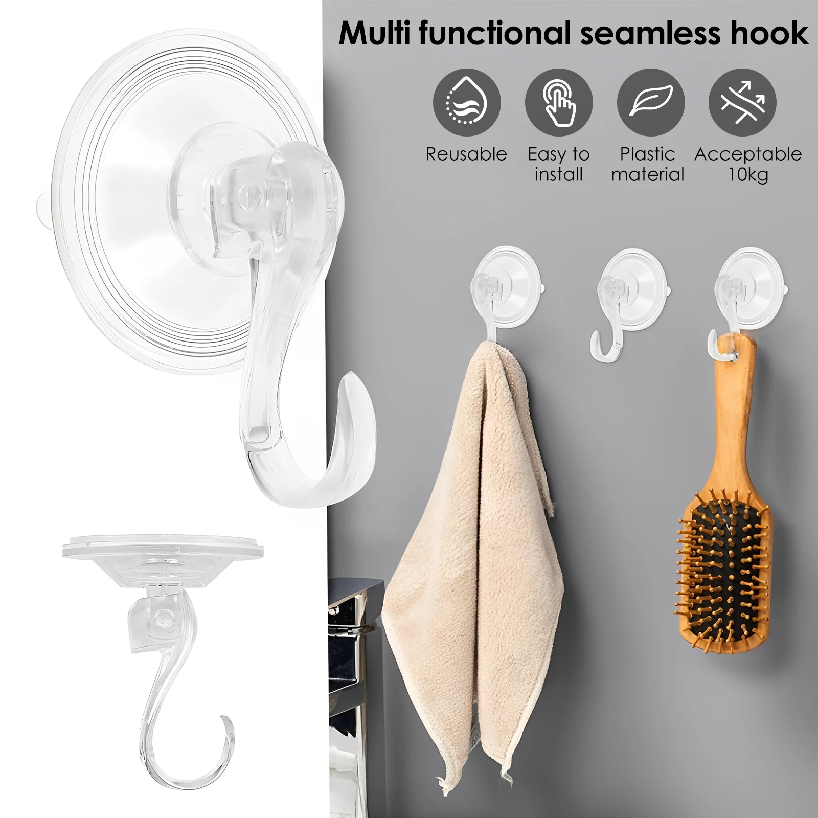 Transparent Plastic Suction Cup Hook for Glass Windows and Bathroom Walls