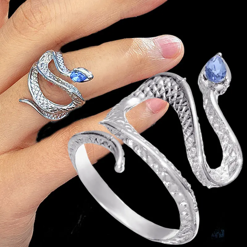 European American Style Snake Ring Woman Blue Diamond Snake