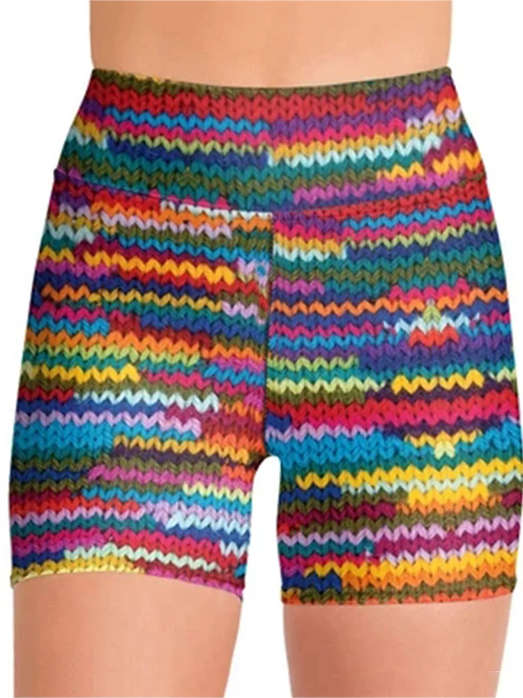 Colorful Wool Printing Summer Shorts Women High Waist Push Up Leggins Workout Tights Gym Sport Fitness Ladies Outfits