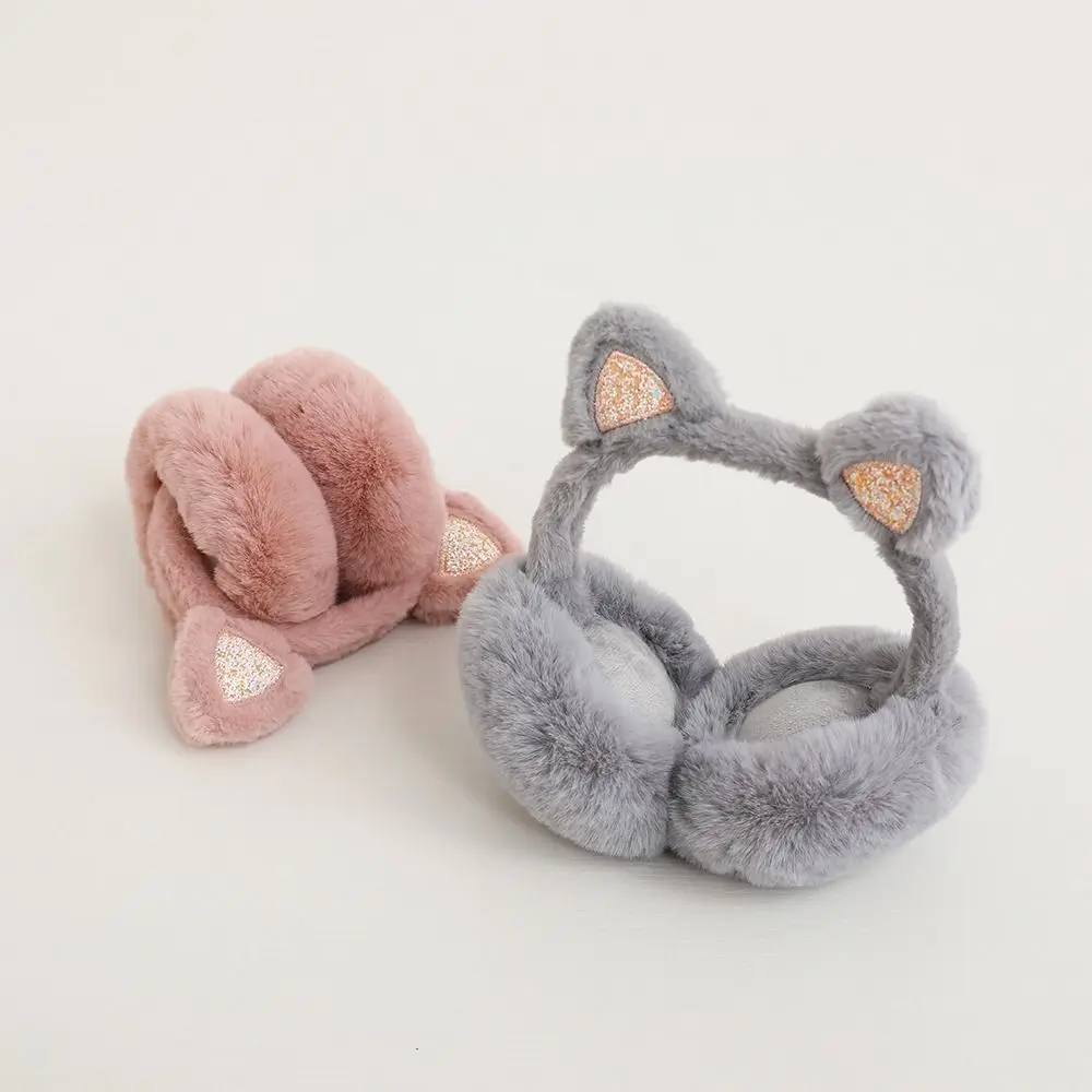 

New Lovely Winter Warm Cat Ear Warmers Glitter Ears Plush Earmuffs for Women Playful Girls Ear Muffs Cold Protection Warm Hot