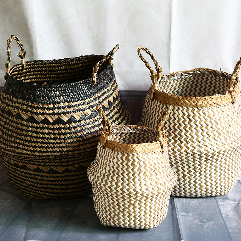 WHISM Bohemia Folding Storage Basket Bathroom Baby Laundry Basket Large Decorative Wicker Baskets Picnic Storage Basket for Toys 6