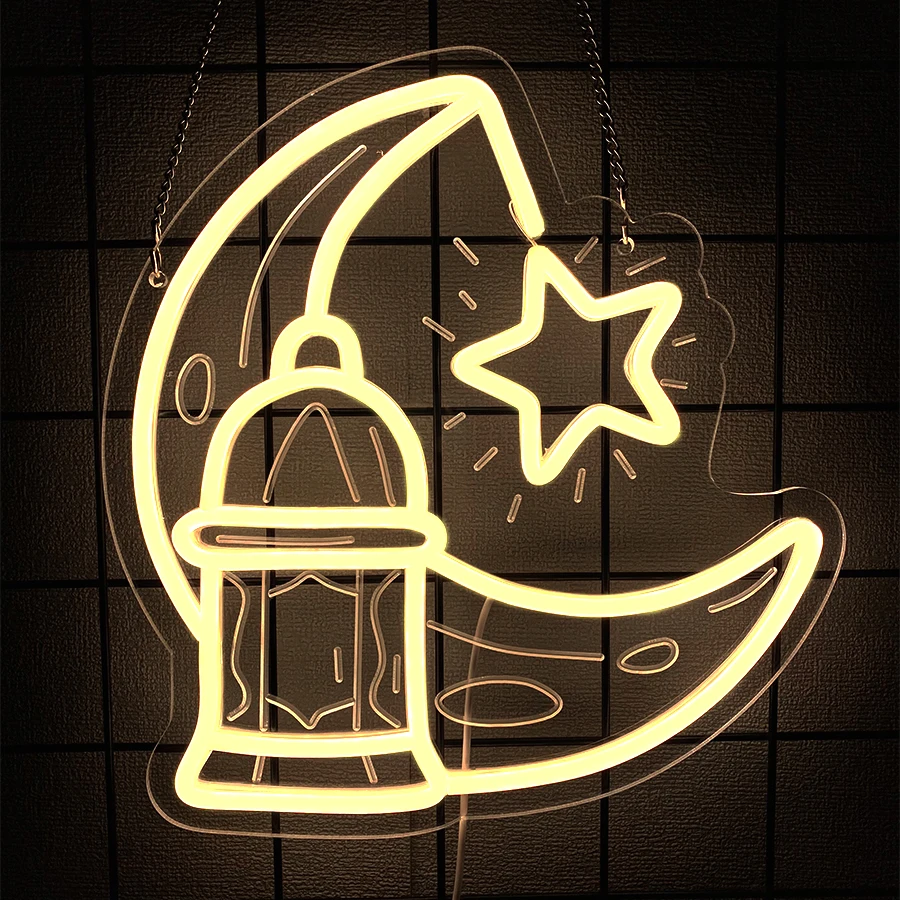 별과 달 LED 네온사인, 3D 조각 아이콘 벽 장식, 침실, 거실, 생일 파티, 라마단 벽 램프, USB 전원.