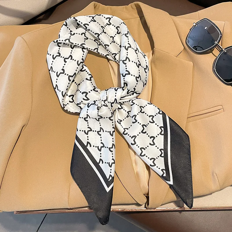 

2023 New Fashion Small Square Scarf Women Spring Summer Letter Print Neck Decorate Silk Scarf Hair Band Scarf 70*70cm Lady Hijab