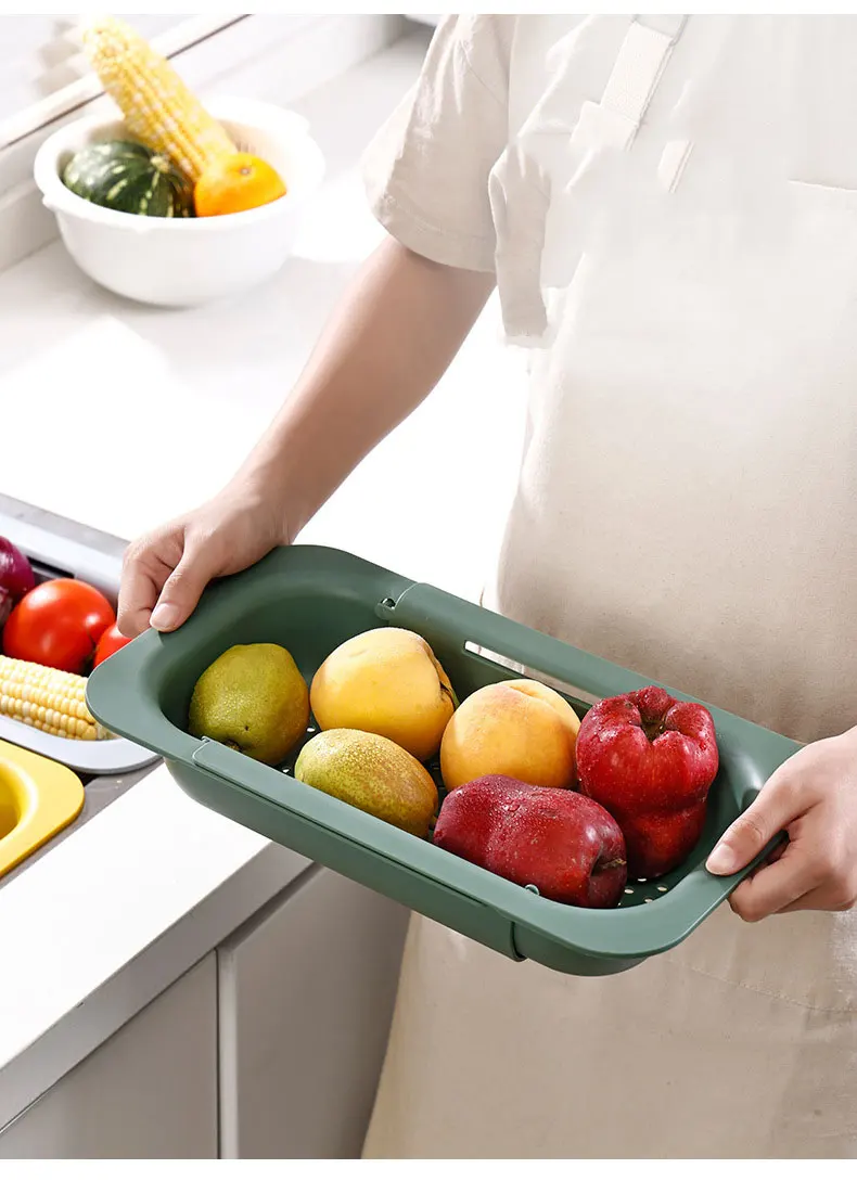 Sink Drain Rack – Adjustable Retractable Kitchen Shelf with Plastic Drain Basket