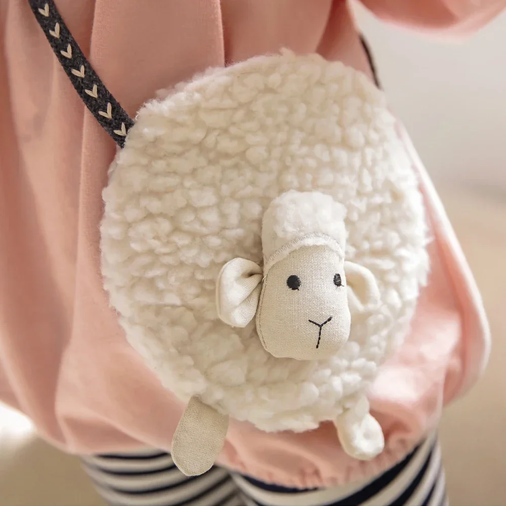 Cute Sheep Shape Crossbody Bag for Girls Toddler Mini Coin Purse Wallet Crossbody Bag for Kids Plush Soft Sweet Purses Organizer