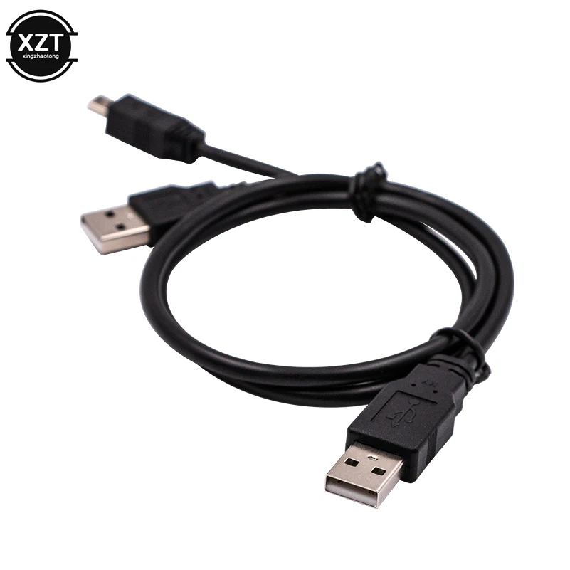 새로운 2 in 1 USB 2.0 더블 A 유형 2A 남성-미니 5 핀 남성 Y 케이블 2.5 모바일 하드 디스크 드라이브 HDD 날짜 케이블 휴대용 와이어