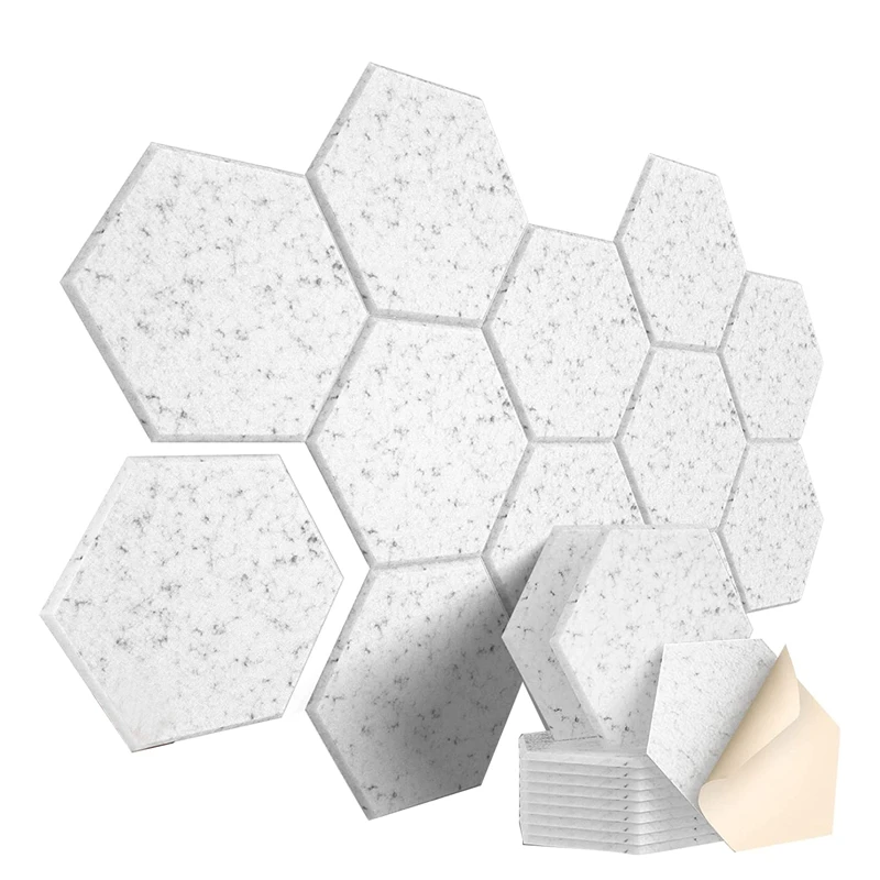 12Pcs Self-Adhesive Sound Proof Foam Acoustic Panels Reduce Noise And Eliminate Echoes 12X10X0.4In Hexagonal ,Silver Gray