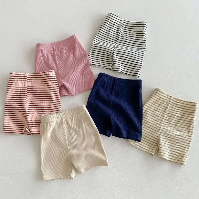 Baby Girls Shorts Ribbed Elastic Stripe Trousers Pants Fashion Kids Casual Infant Clothing Korean Toddler Skinny Short 0-6Y kids shorts kids trousers