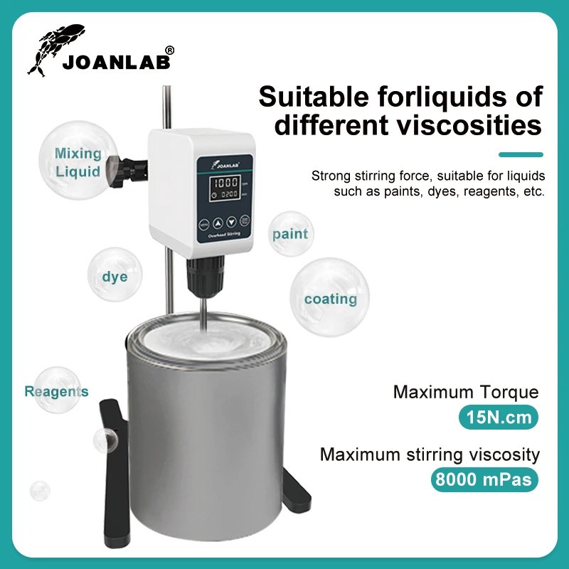 JOANLAB Overhead Stirrer Digital Display Electric Mixer Stirrer Laboratory Adjustable Height 5/10L 1200rpm 110/220V electric stirrer
