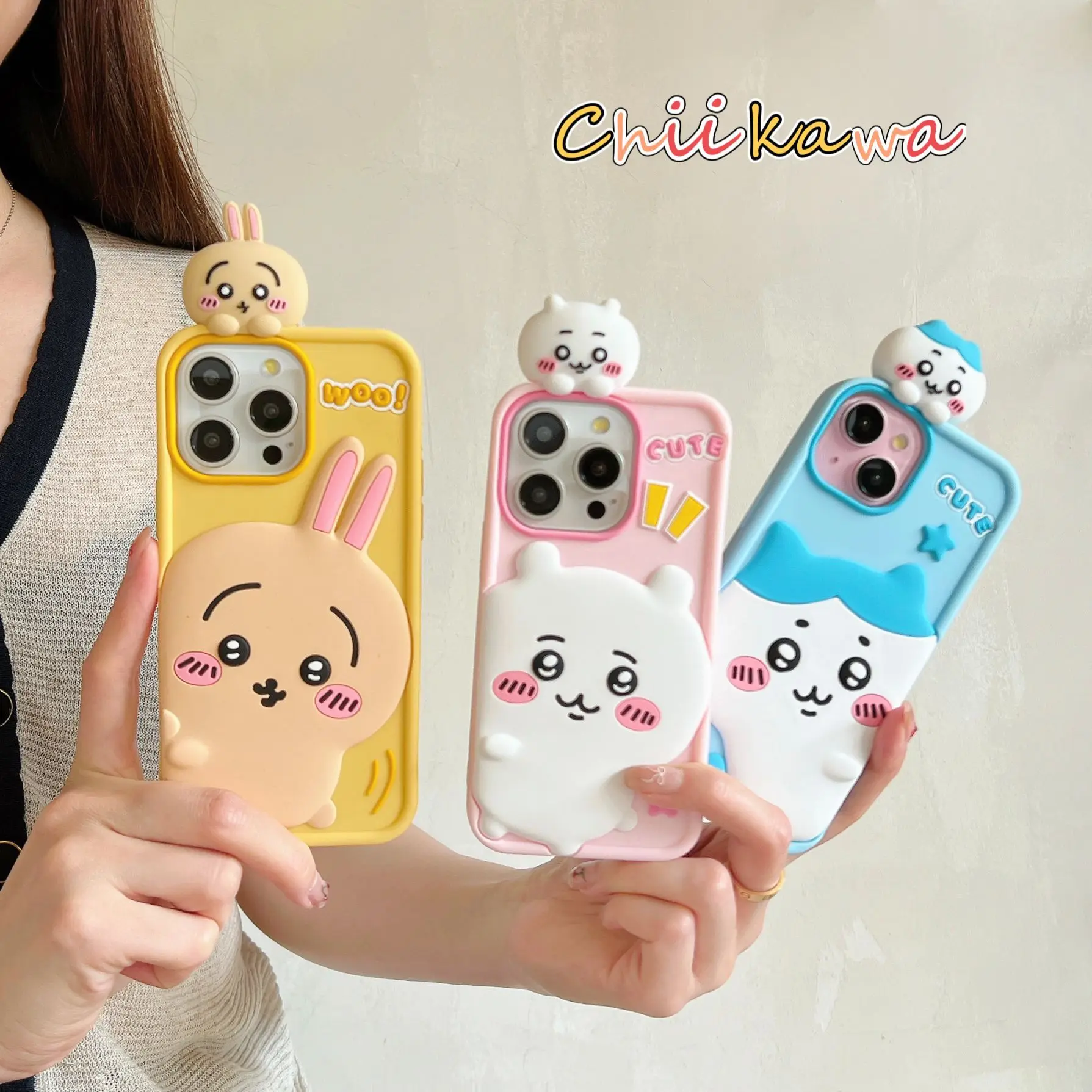 

Kawaii Chiikawa Apple 14 противоударный мягкий силиконовый телефон Чехол 15ProMax/12 полная обмотка Iphone13 супер милый кролик