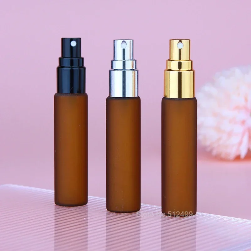 

100pcs Portable Frosted Thick Glass Spray Essential Oil 10ml Perfume Bottles Travel Refillable Amber Pump Bottle Container