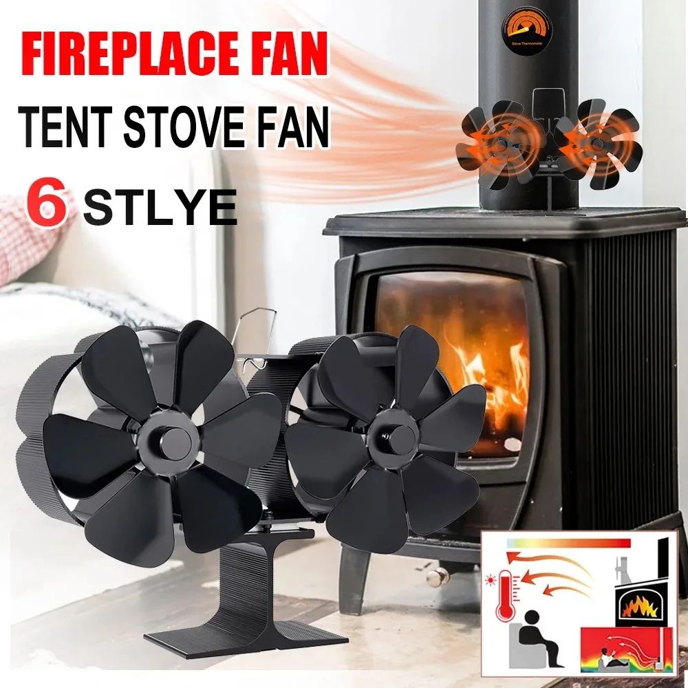 4-Blade wood stove Fan, Heat Powered Stove Fan for Log Burner/Fireplace  with Magnetic Thermomete 