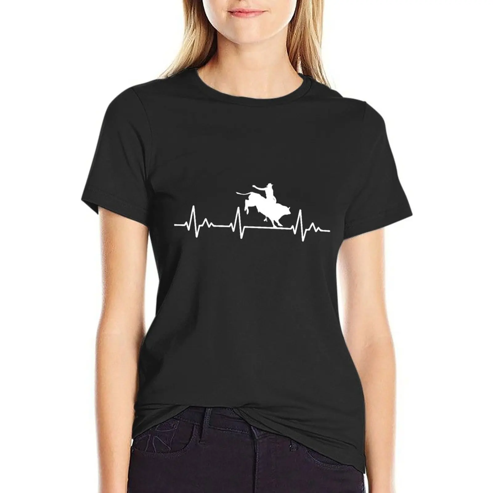 

Bullriding Heartbeat T-shirt animal print shirt for girls summer tops tops Women