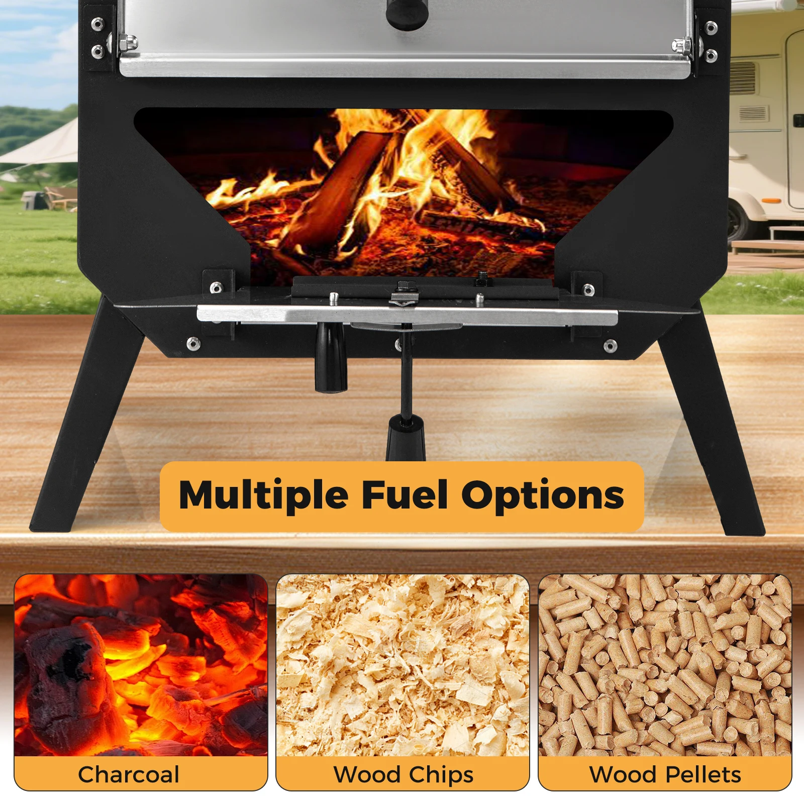 Outdoor-Pizzaofen, Pizzaofen mit Pizzaschaufel, Pizzastein, wasserdichter Abdeckung, Edelstahldach & hitzebeständigen Griffen – Detail 2