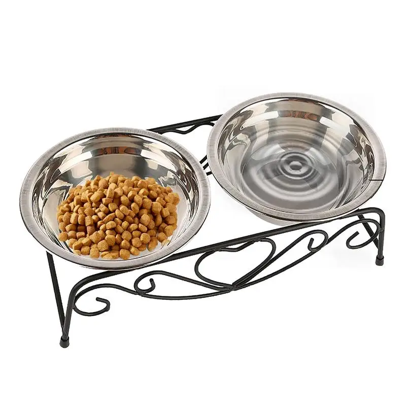 

Elevated Cat Bowls Double Cat Food And Water Bowl Set Non-Slip Elevated Pet Feeder Neck Protective Bowl Tilted Cat Bowls Anti