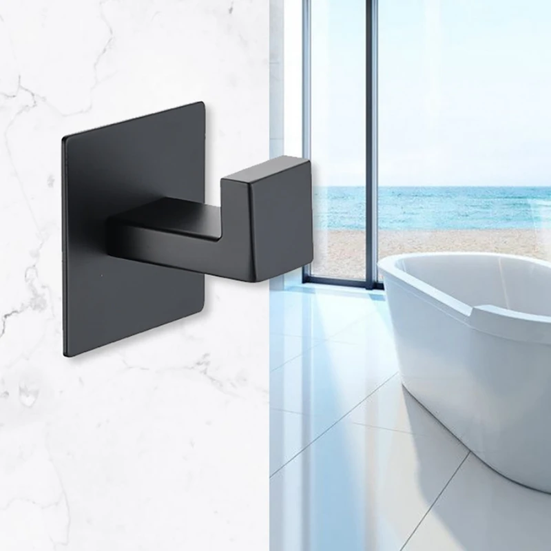 Self Adhesive Black Towel Hook 304 Stainless Steel Towel Hook Bathrobe Coat Bathroom Accessories