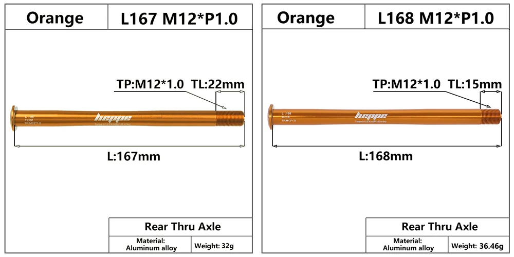 Description Picture 5 of itemHEPPE MTB Road Bike Ultra Light Thru Axle Front Fork Shaft Skewer 12x100/110 Rear Hub Thru Axle 12x142 12x148 Orange Thru Axle