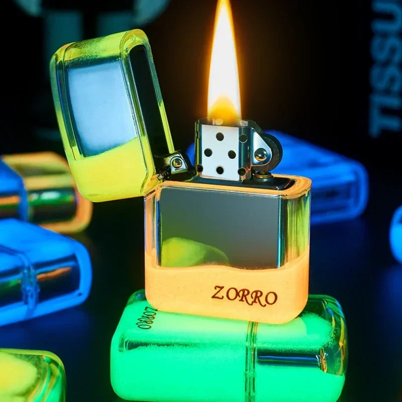 ZORRO Night Glow Sandproof Windproof Lighter Open Fire Kerosene Lighter Smoking Accessories Men's Gift