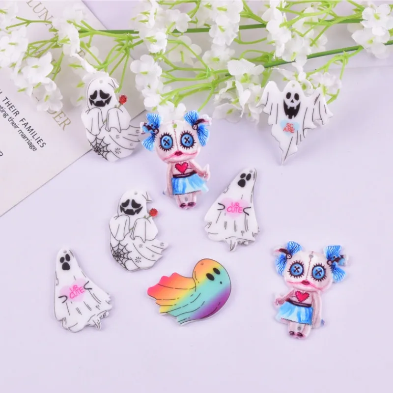 

10pcs/pack Fashion Halloween Evil Fly Ghost Acrylic Charms for Earring Necklace Jewelry Making Pendants Decoration Accessories