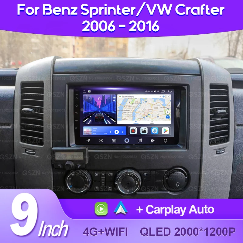 QSZN For Benz Sprinter Volkswagen Crafter 2006 - 2016 2K QLED 안드로이드 13 차량용 라디오 멀티미디어 비디오 플레이어 GPS CarPlay Auto 4G