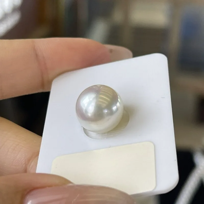 12-13mm Natural White Genuine Round Loose Pearl Making Ring Pendant for Women Wedding Gifts Jewelry Grace