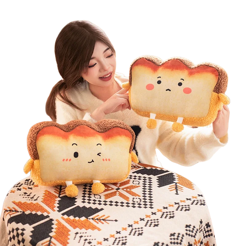 35x25cm Toast Bread Pillow Hands Warmer Winter Warm Plushie Emotion Face Human Figured Soft Cushion Decor Friend Gift