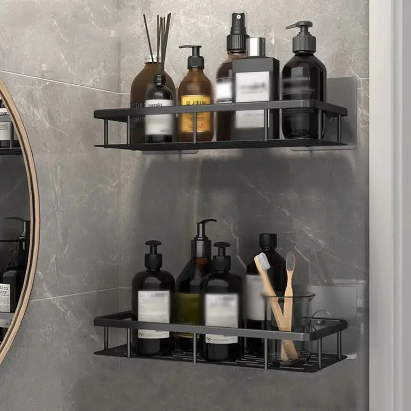 Bathroom Shelf Bathroom Square Basket Suction Wall Space Aluminum Shower Room Rectangular Perforation-free Bathroom Corner Shelf