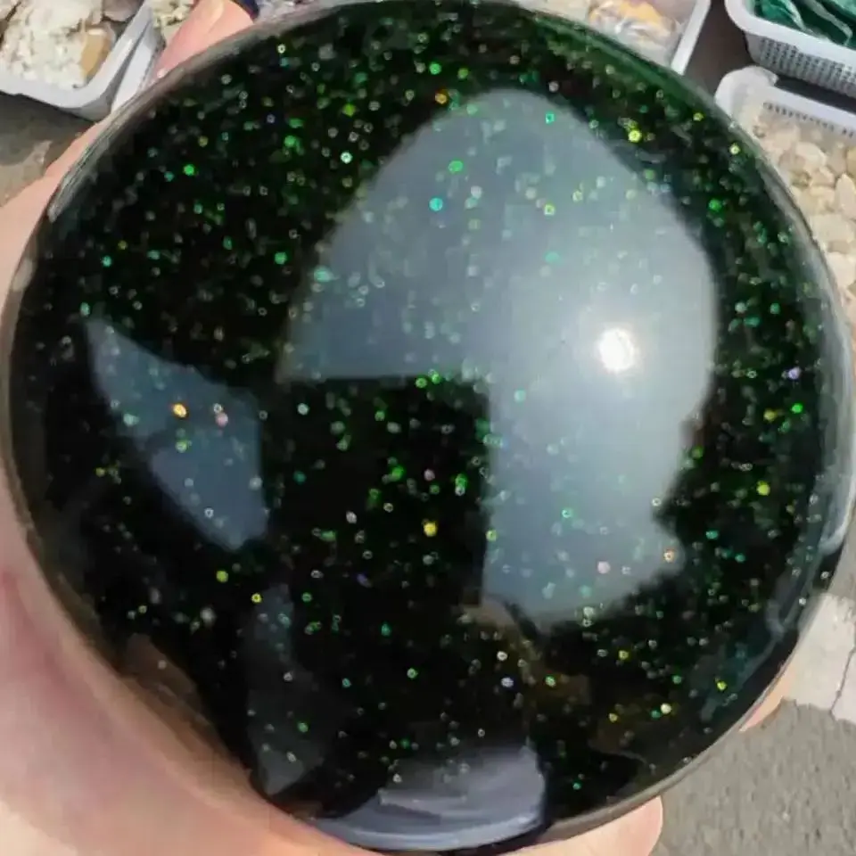 Beautiful Green Sand Golden Stone Ball Crystal Energy Healing Home Office Decoration Craft Gifts Feng Shui Ornament 6