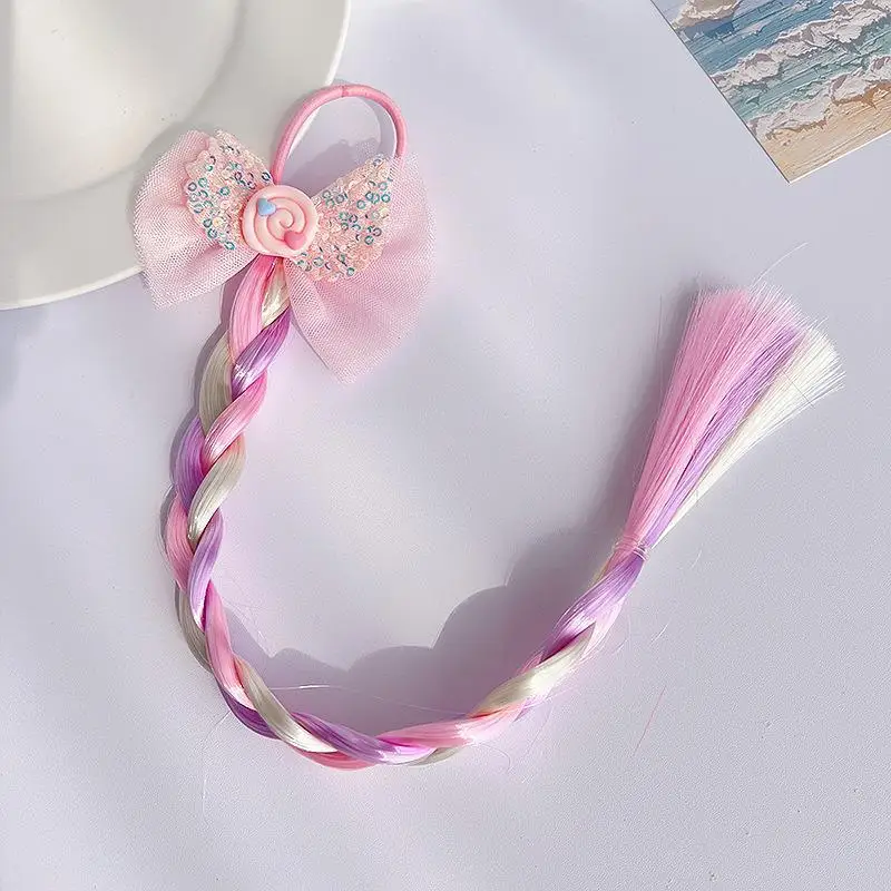 Baby Cartoon Unicorn Cute Wigs Ponytail for Kids Girls Butterfly Pink Bow Ponytail Hair Styling Rubber Bands Headwear Headbands