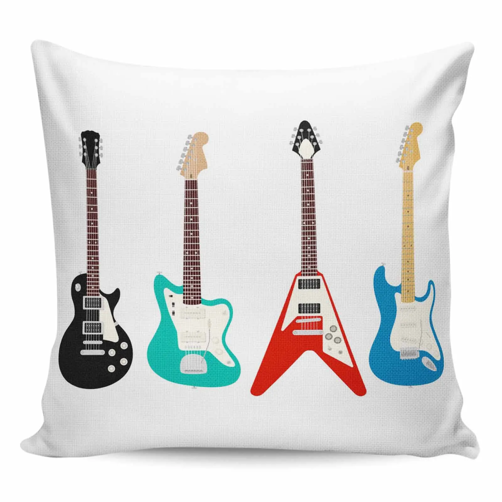 

2/4PCS Waterproof Pillow Cover Guitar Bass Jazz Music Classic White Square Throw Pillowcase Home Decoration Sofa Cushion Cover