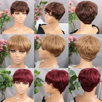 Perruque Pixie Cut Brésilienne Naturelle avec Frange, Cheveux Courts Bruns Colorés, Faite à la Machine, pour Femme Noire 5