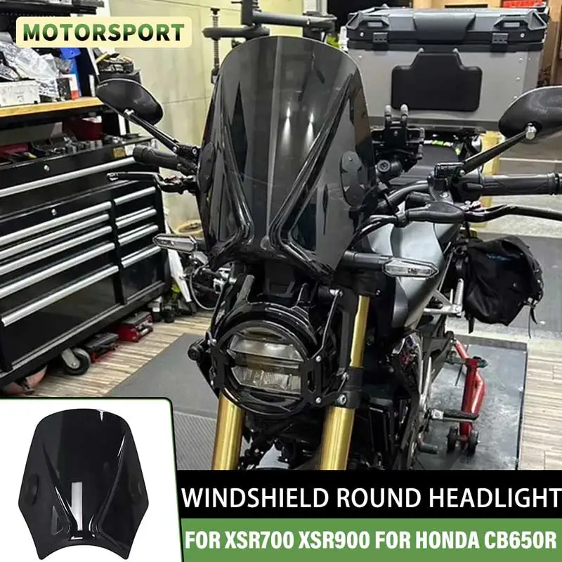 Motorcycle Windshield Round Headlight Street Bikes Wind Deflectors For ...